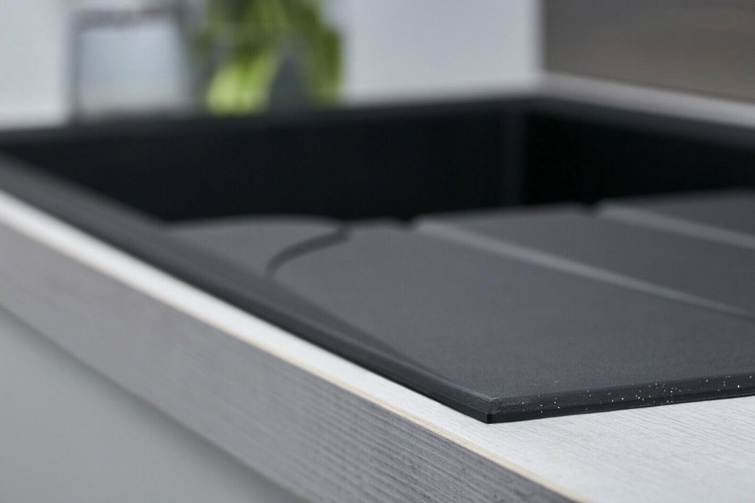 Liquida LP10BL 1.0 Bowl Composite Reversible Inset Black Kitchen Sink With Waste