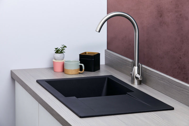 Liquida EW10BL 1.0 Bowl Composite Reversible Inset Black Kitchen Sink With Waste
