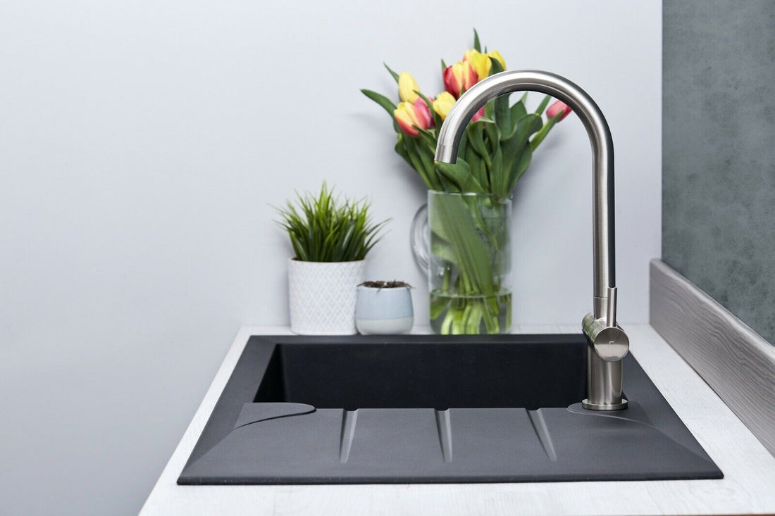 Liquida LP10BL 1.0 Bowl Composite Reversible Inset Black Kitchen Sink With Waste