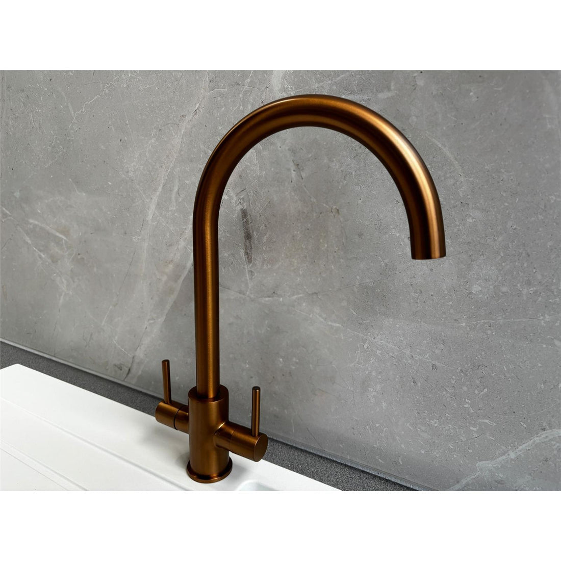Liquida AD396CP Monobloc Swan Neck Twin Lever Copper Kitchen Mixer Tap