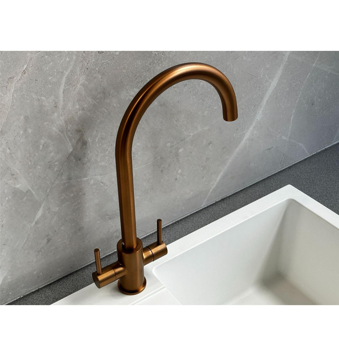 Liquida AD396CP Monobloc Swan Neck Twin Lever Copper Kitchen Mixer Tap