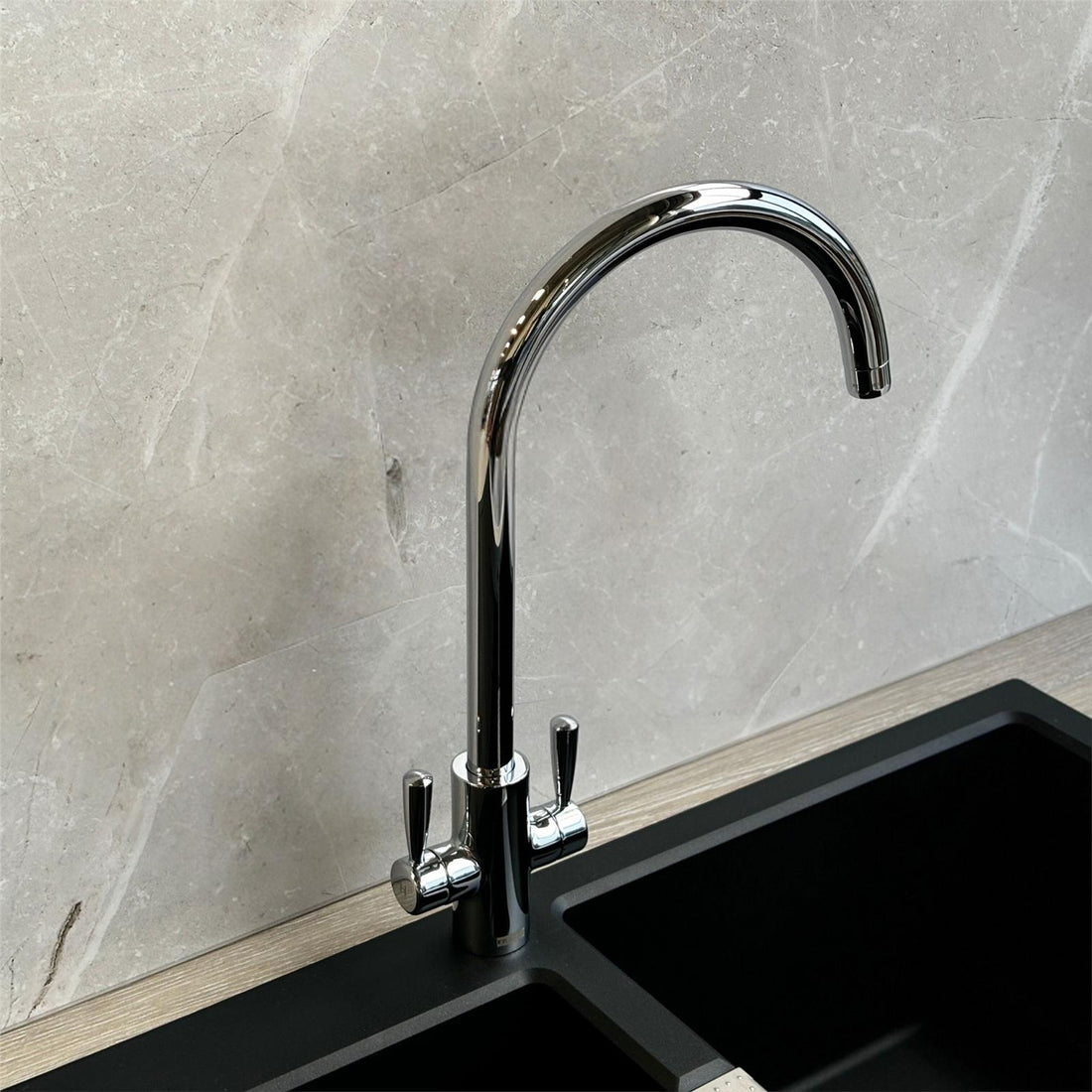 Franke Ascona Swan Neck Swivel Spout Mono Mixer Twin Lever Chrome Kitchen Tap