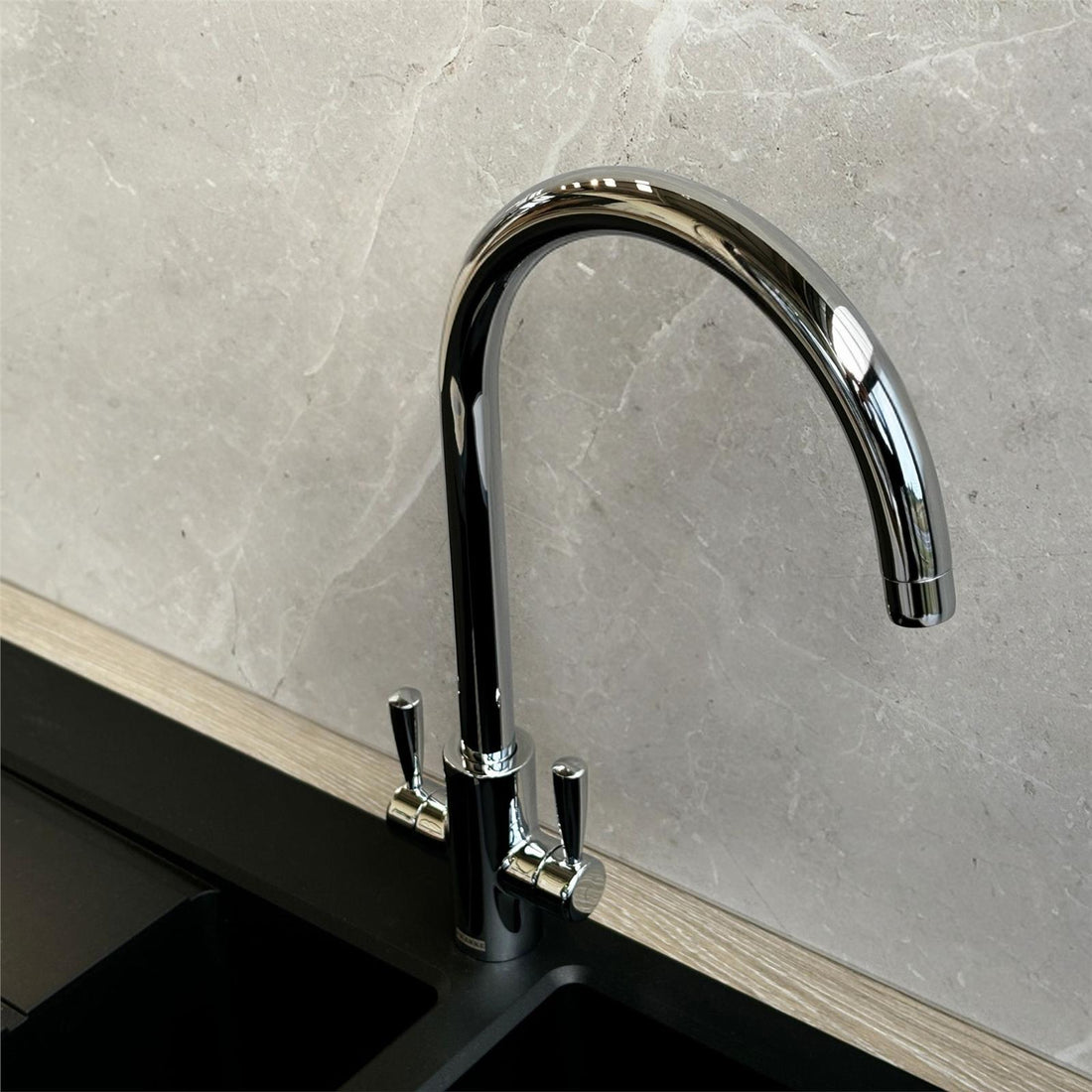 Franke Ascona Swan Neck Swivel Spout Mono Mixer Twin Lever Chrome Kitchen Tap
