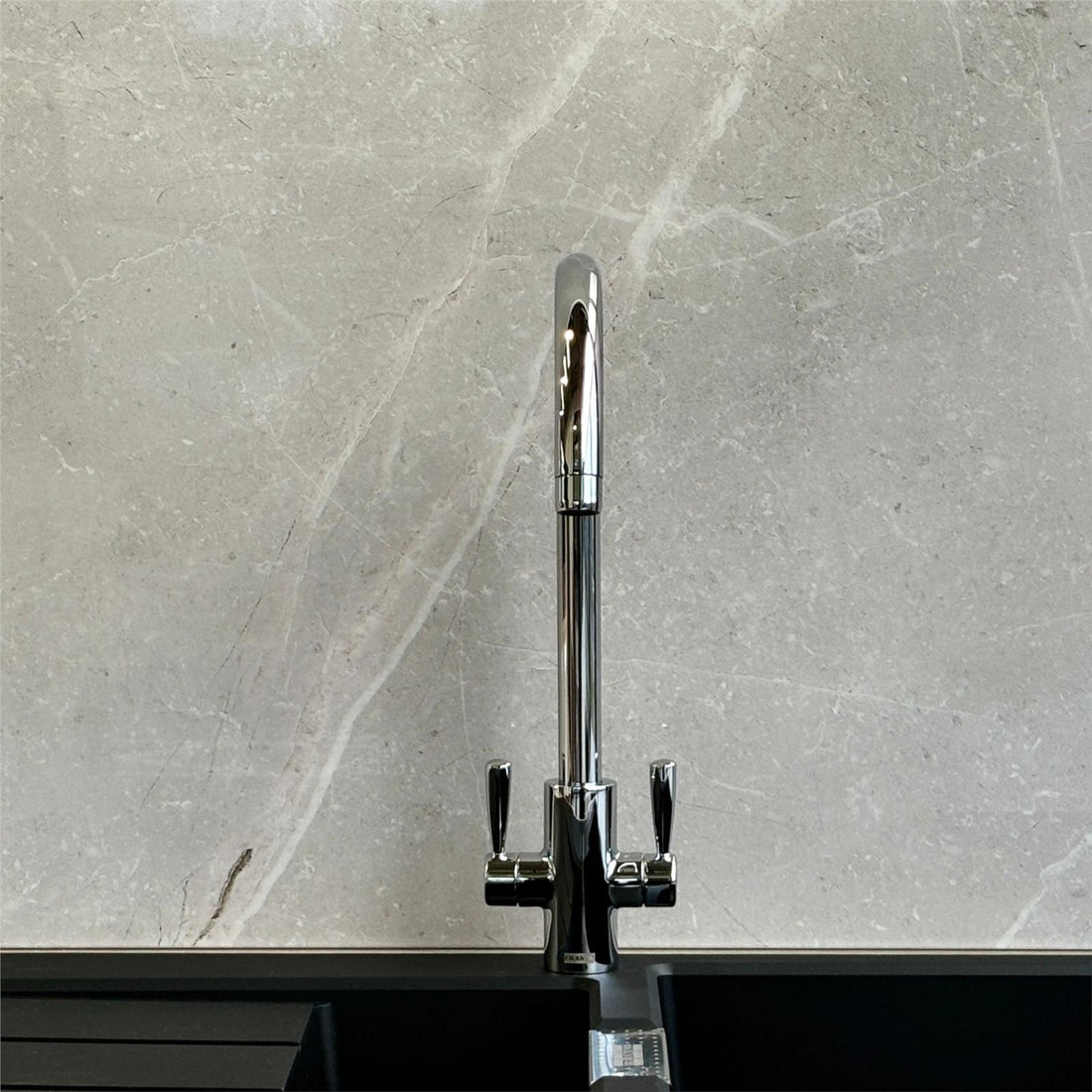 Franke Ascona Swan Neck Swivel Spout Mono Mixer Twin Lever Chrome Kitchen Tap