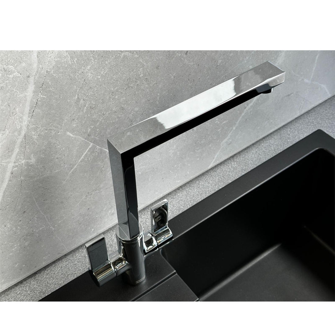 Franke Bern Square Style Twin Lever Swivel Spout Mono Mixer Chrome Kitchen Tap