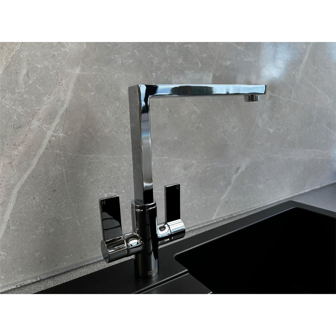 Franke Bern Square Style Twin Lever Swivel Spout Mono Mixer Chrome Kitchen Tap