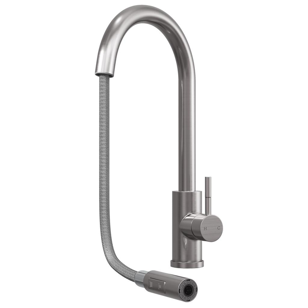 Liquida CT454BS Single Lever Pull Out Brushed Steel Kitchen Mixer Tap