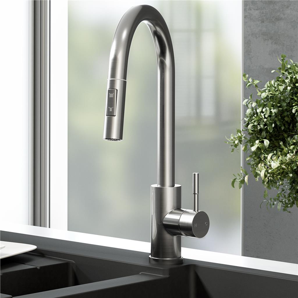Liquida CT454BS Single Lever Pull Out Brushed Steel Kitchen Mixer Tap