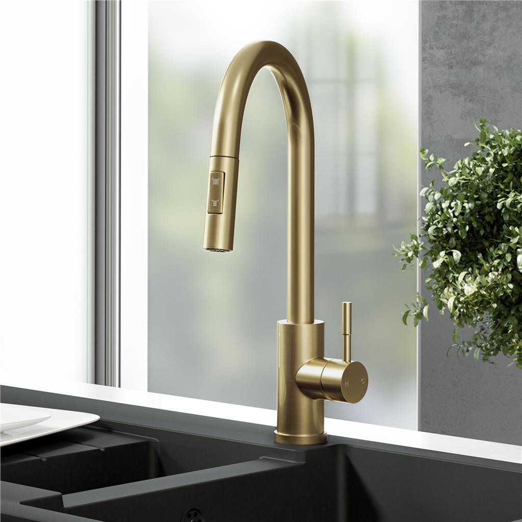 Liquida CT455BR Single Lever Pull Out Brushed Brass Kitchen Mixer Tap