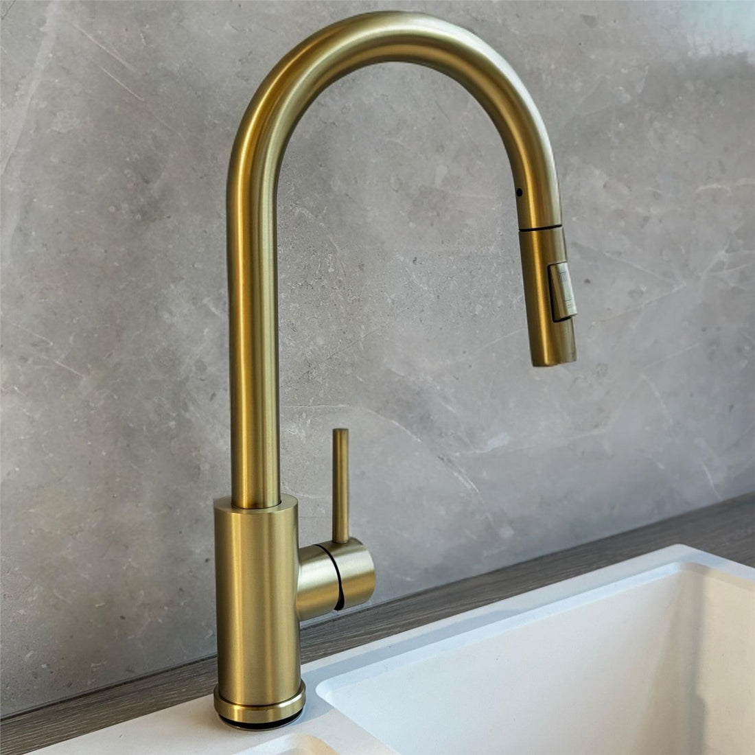 Liquida CT455BR Single Lever Pull Out Brushed Brass Kitchen Mixer Tap