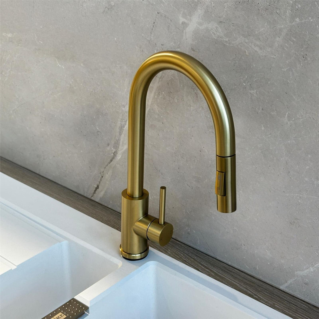 Liquida CT455BR Single Lever Pull Out Brushed Brass Kitchen Mixer Tap