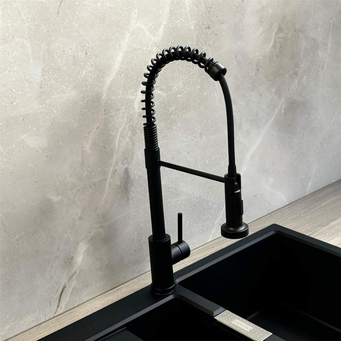 Liquida CT592MB Spring Style Black Kitchen Mixer Tap With Pull Out Spray Head