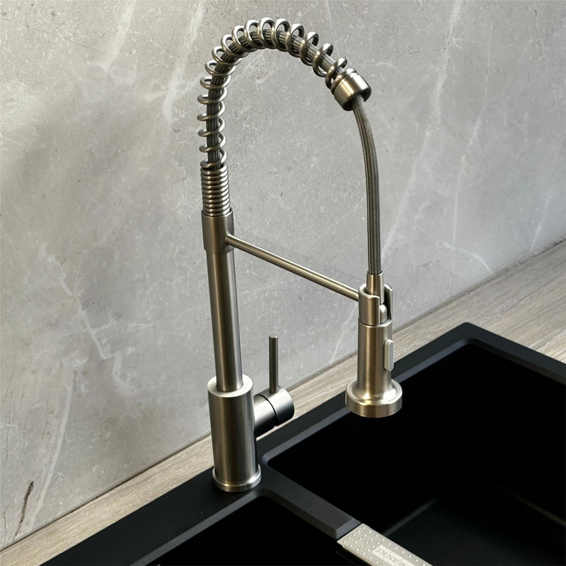 Liquida CT593BS Brushed Steel Spring Kitchen Mixer Tap With Pull Out Spray Head