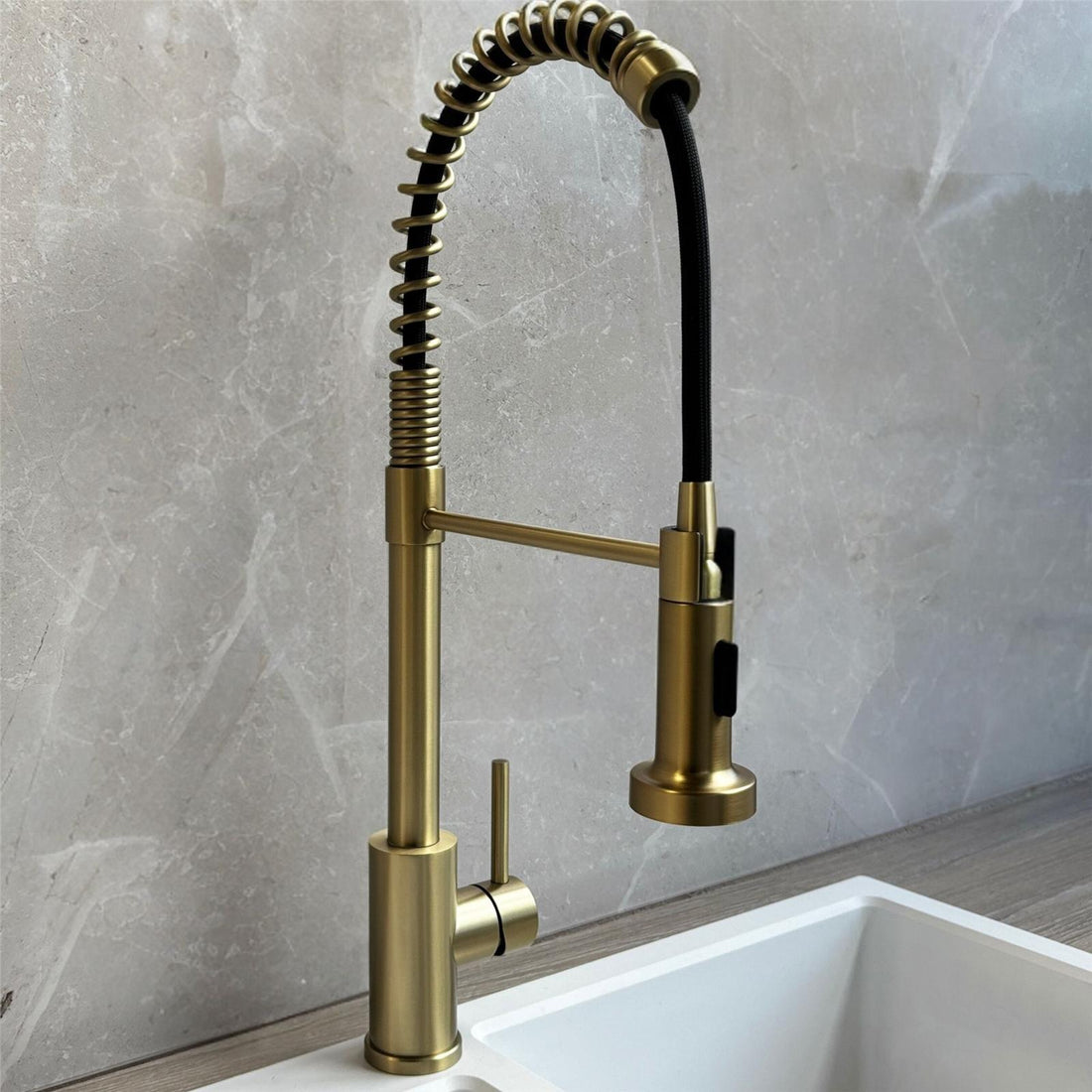 Liquida CT595BR Brushed Brass Spring Kitchen Mixer Tap With Pull Out Spray Head