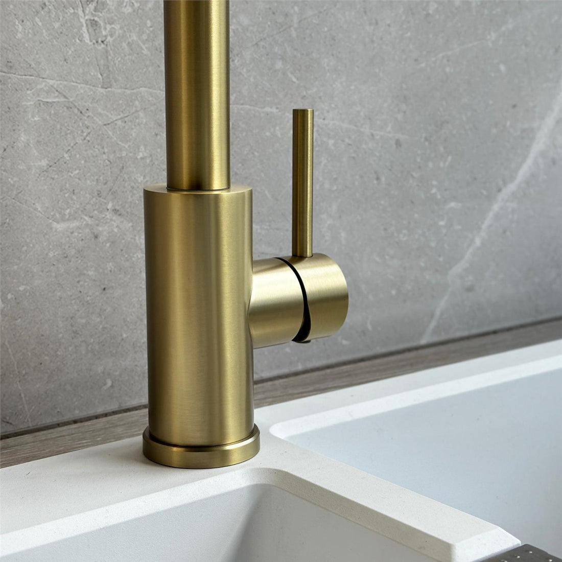 Liquida CT595BR Brushed Brass Spring Kitchen Mixer Tap With Pull Out Spray Head