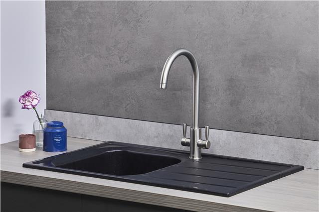 Liquida DK5BL 1.0 Bowl Composite Reversible Inset Black Kitchen Sink With Waste