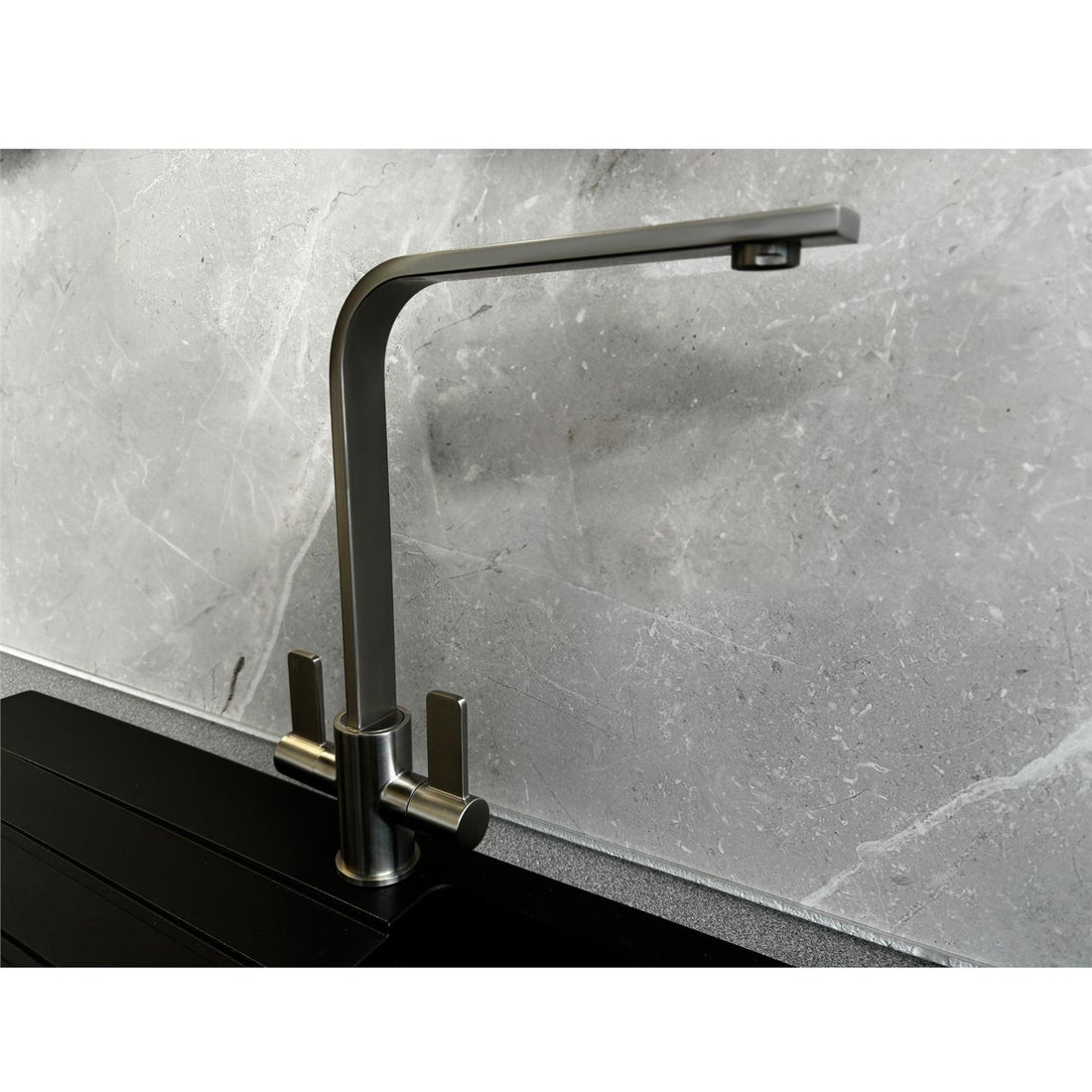 Liquida EB400BS Flat Style Modern Dual Lever Brushed Steel Kitchen Mixer Tap