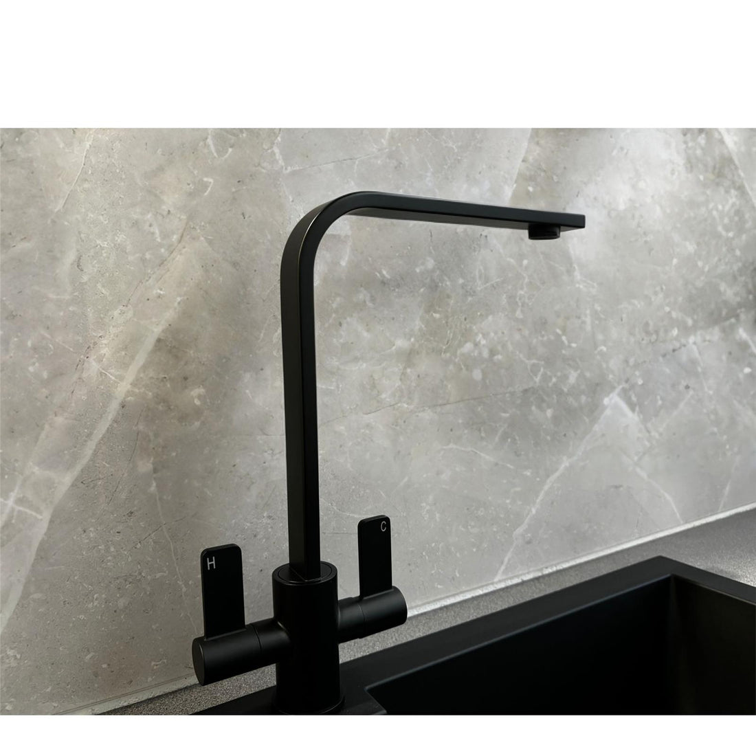 Liquida EB403MB Flat Style Modern Dual Lever Matt Black Kitchen Mixer Tap