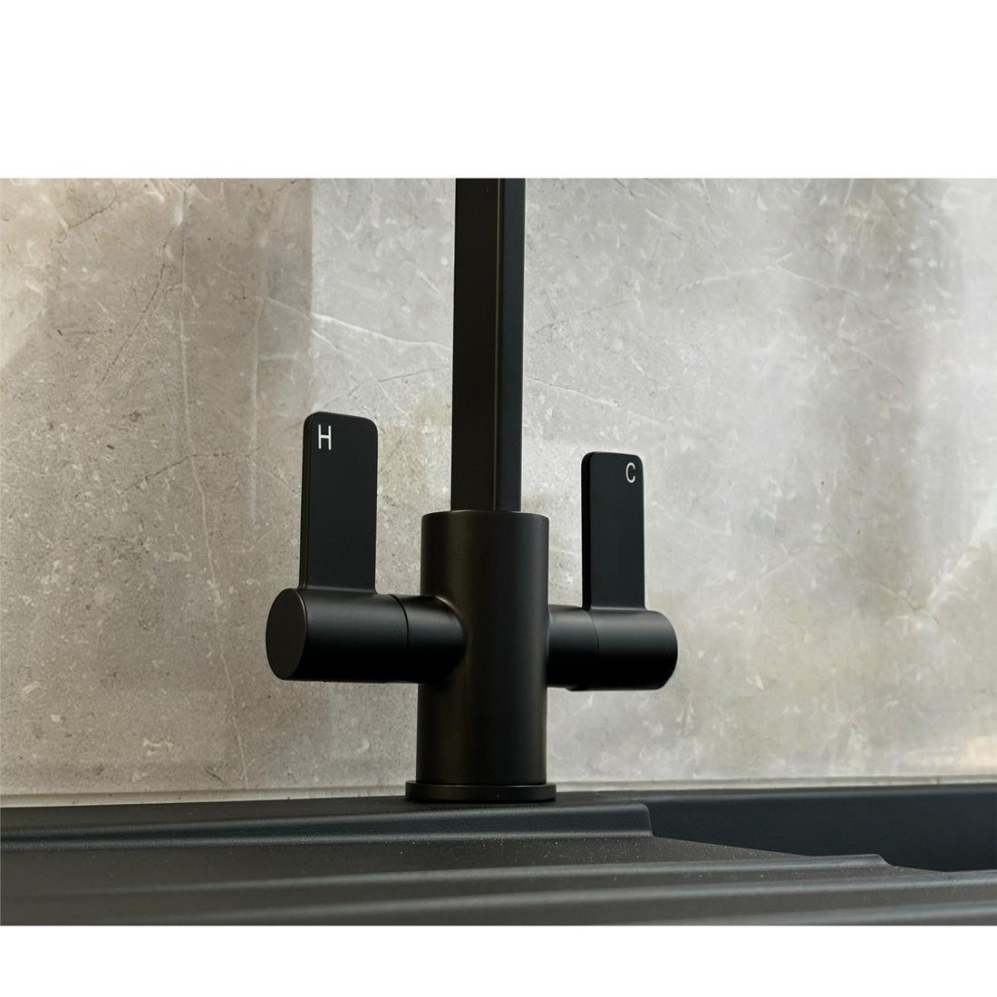 Liquida EB403MB Flat Style Modern Dual Lever Matt Black Kitchen Mixer Tap