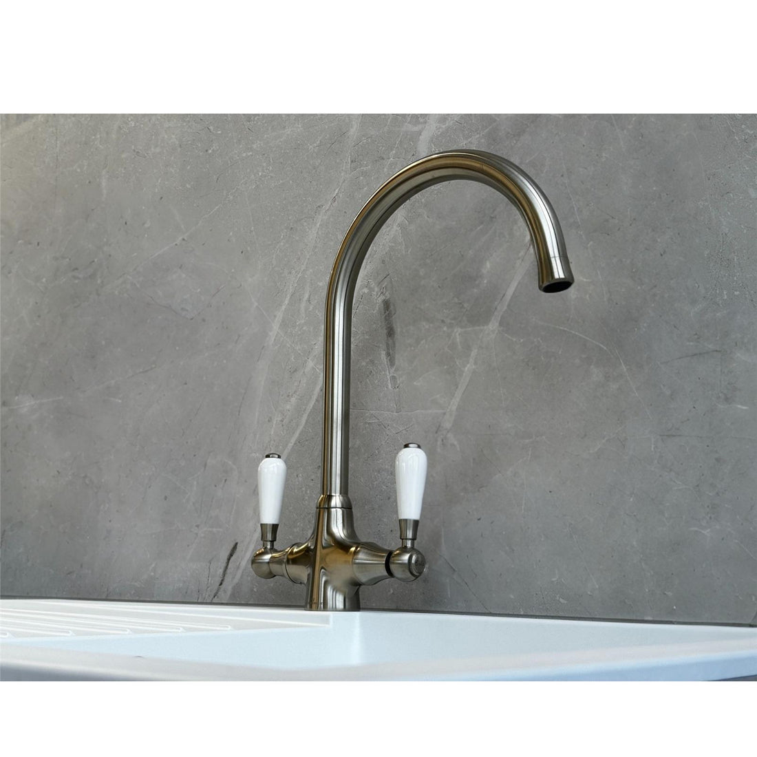 Reginox ELBE Brushed Nickel Traditional Dual Lever Kitchen Mixer Tap