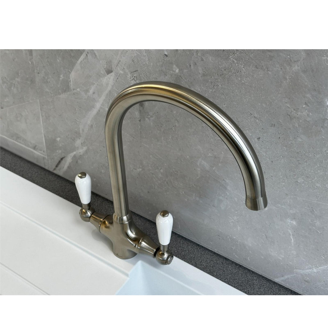 Reginox ELBE Brushed Nickel Traditional Dual Lever Kitchen Mixer Tap