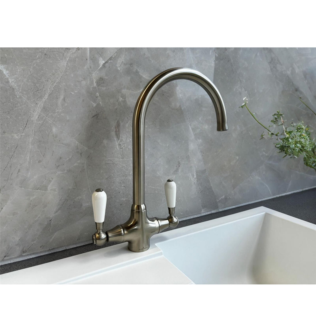 Reginox ELBE Brushed Nickel Traditional Dual Lever Kitchen Mixer Tap