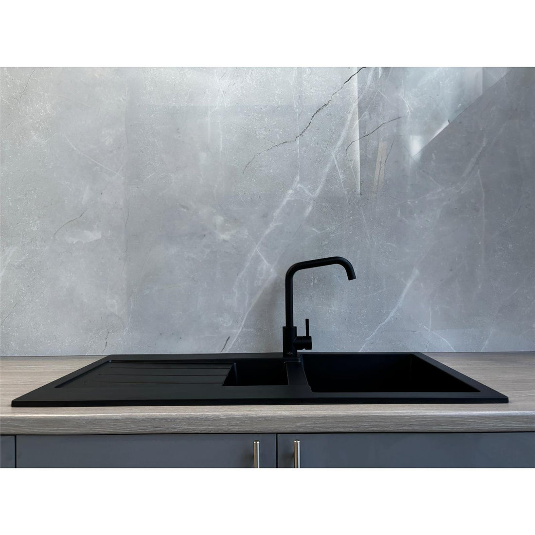 Liquida ELL15BL 1.5 Bowl Comite Reversible Inset Black Kitchen Sink With Wastes