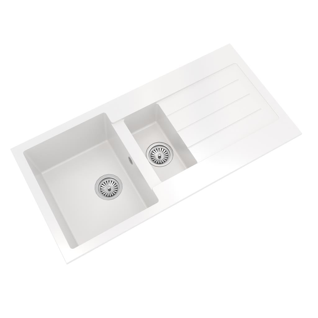 Liquida ELL15WH 1.5 Bowl Comite Reversible Inset White Kitchen Sink With Wastes