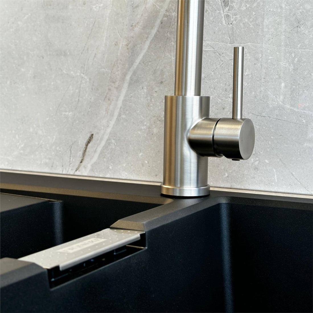 Liquida GR265BS Brushed Steel Kitchen Tap With Swivel Spout & Directional Spray