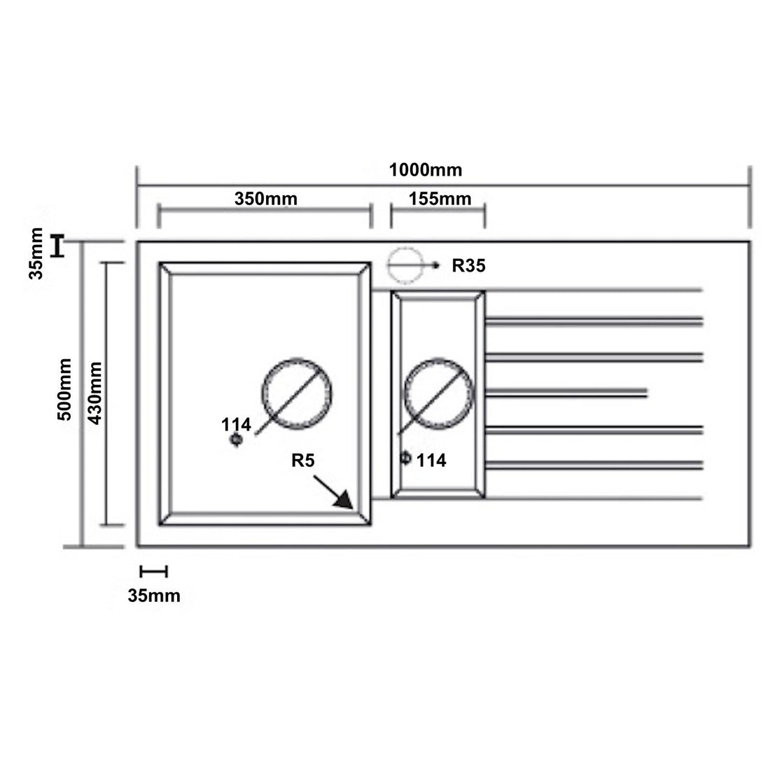 Liquida GRN150BL 1.5 Bowl Black Granite Reversible Kitchen Sink With Wastes