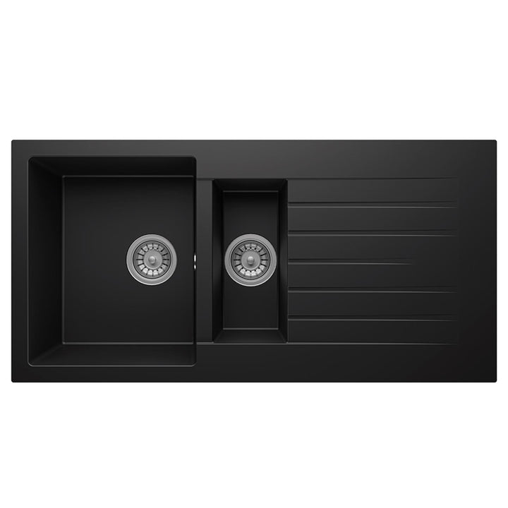 Liquida GRN150BL 1.5 Bowl Black Granite Reversible Kitchen Sink With Wastes
