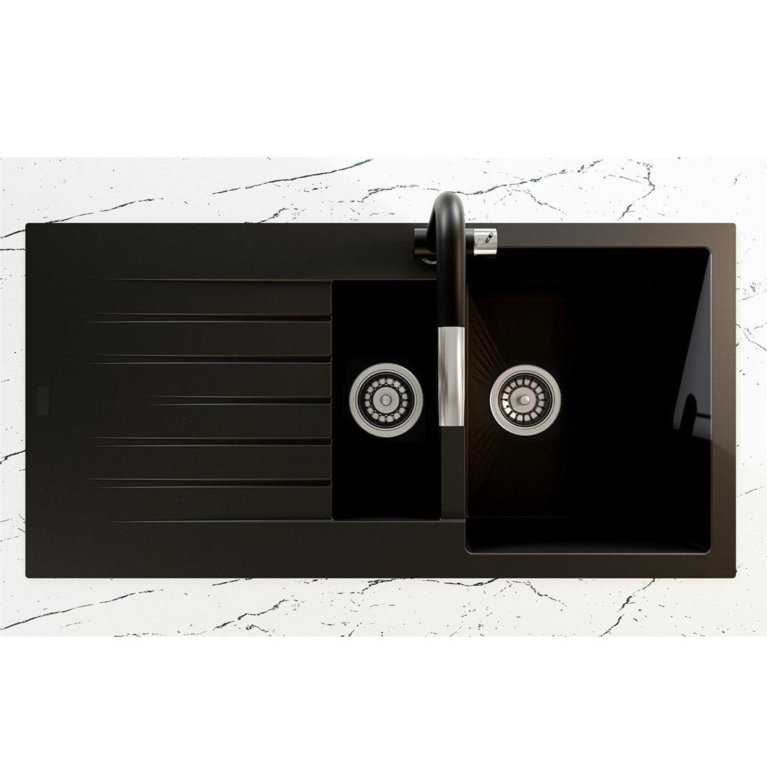 Liquida GRN150BL 1.5 Bowl Black Granite Reversible Kitchen Sink With Wastes