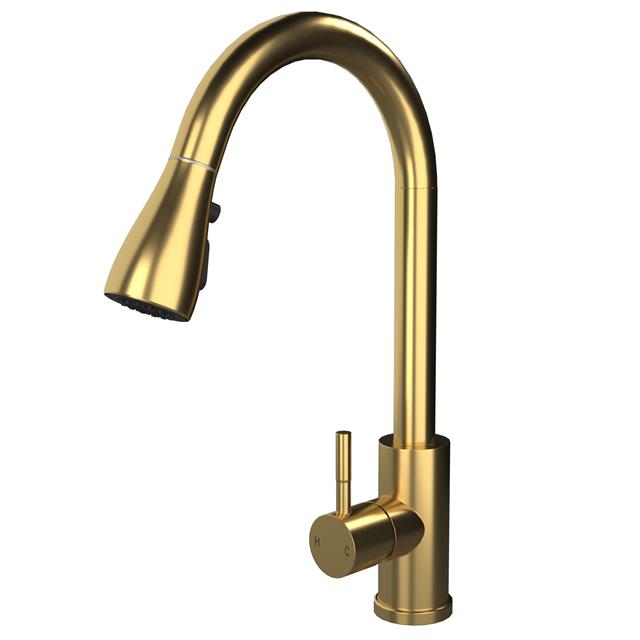 Liquida KPO11BR Single Lever Pull Out Mono Brushed Brass Kitchen Mixer Tap