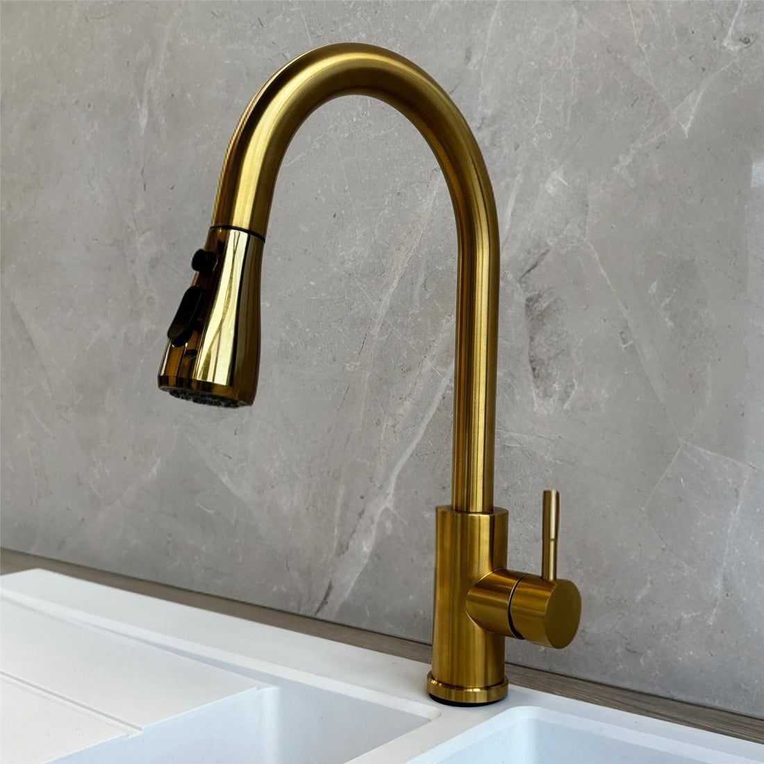 Liquida KPO11BR Single Lever Pull Out Mono Brushed Brass Kitchen Mixer Tap