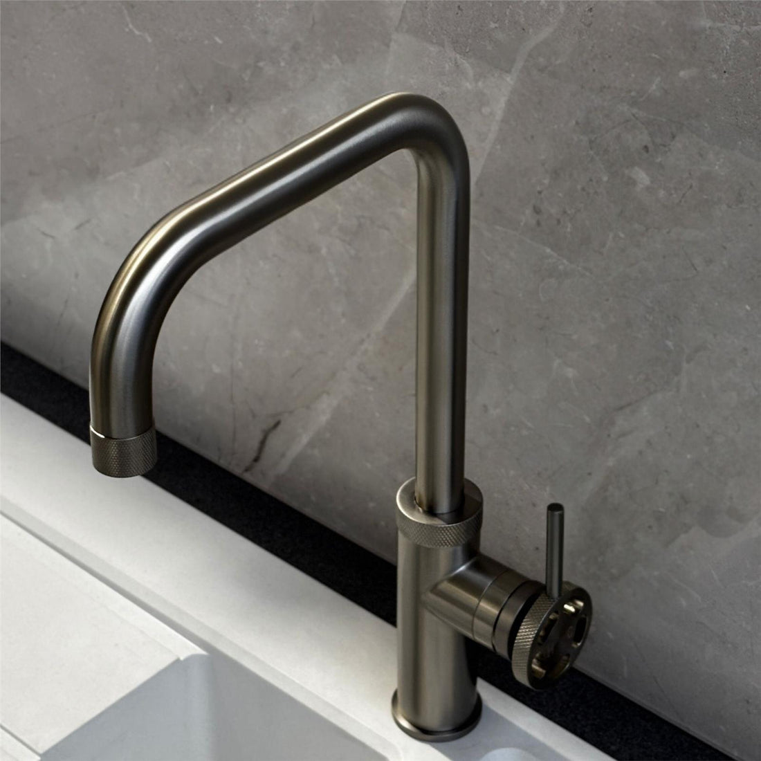 Liquida LB415BS Industrial Style Single Lever Brushed Steel Kitchen Mixer Tap