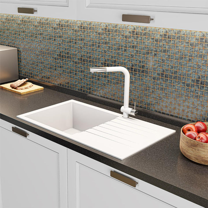 Liquida LBN860WH 1.0 Bowl White Granite Reversible Kitchen Sink With Waste