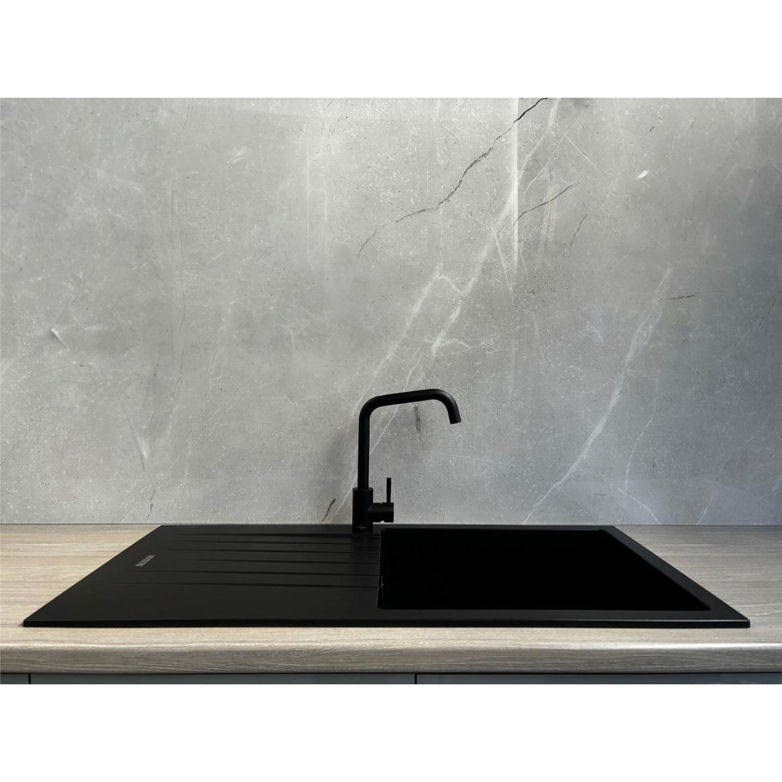 Liquida LG100BL 1.0 Bowl Granite Reversible Inset Black Kitchen Sink With Waste