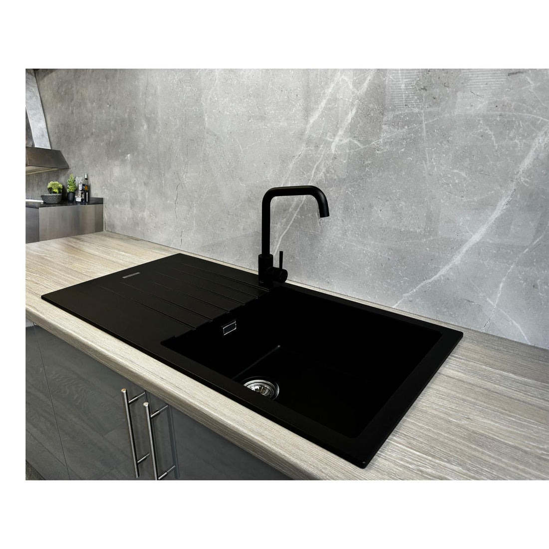 Liquida LG100BL 1.0 Bowl Granite Reversible Inset Black Kitchen Sink With Waste