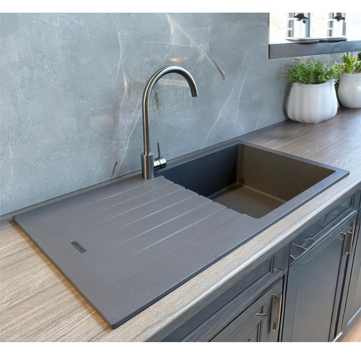 Liquida LG100GR 1.0 Bowl Granite Reversible Inset Grey Kitchen Sink With Waste