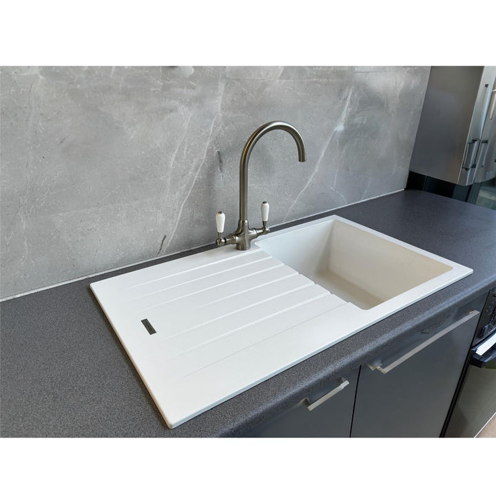 Liquida LG860WH 1.0 Bowl Granite Reversible Inset Compact White Kitchen Sink