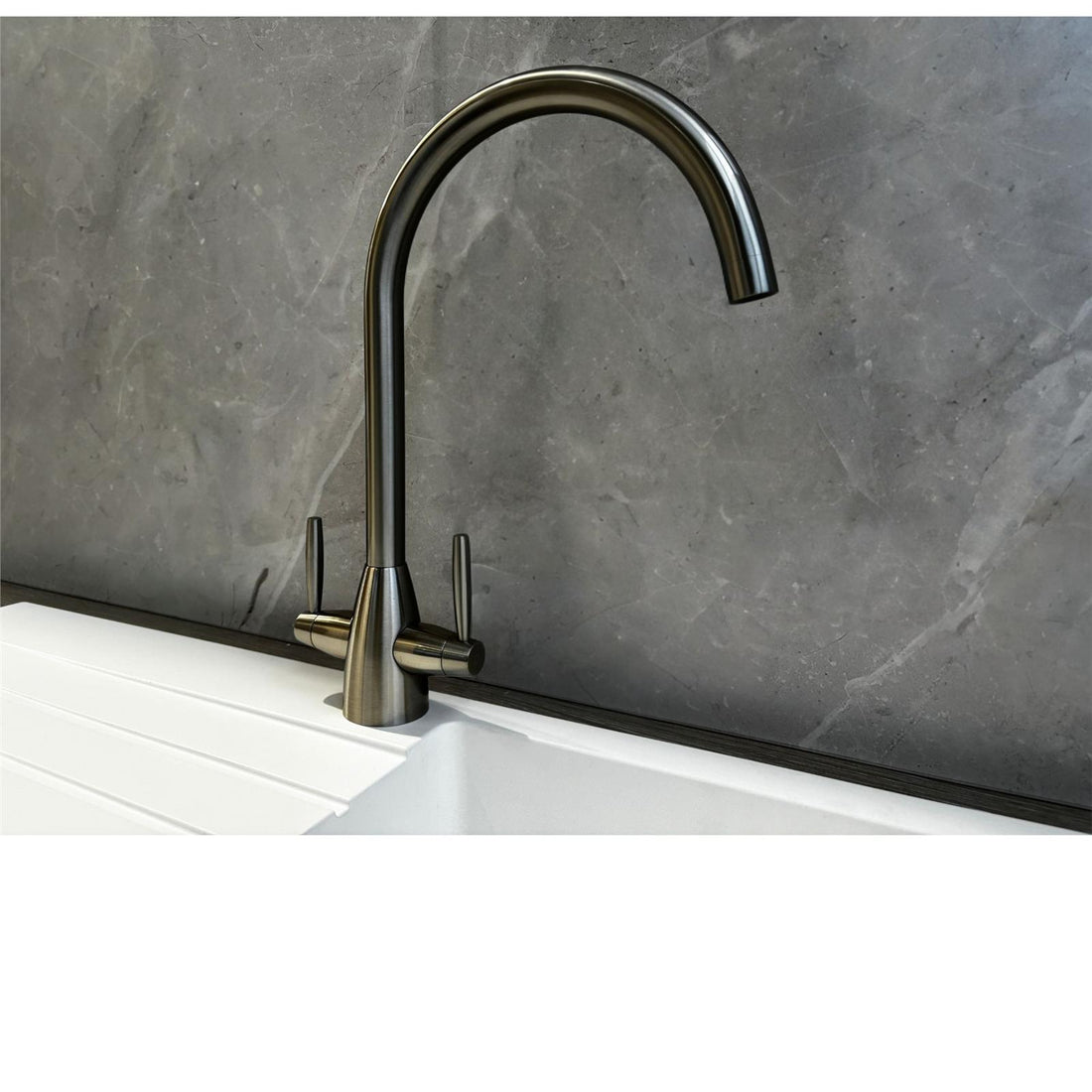 Liquida LT03BN Monobloc Swan Neck Twin Lever Brushed Nickel Kitchen Mixer Tap