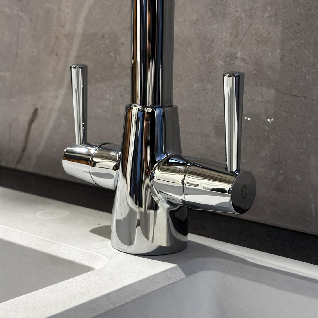 Liquida LU407CH Swivel Spout Swan Neck Twin Lever Chrome Kitchen Mixer Tap