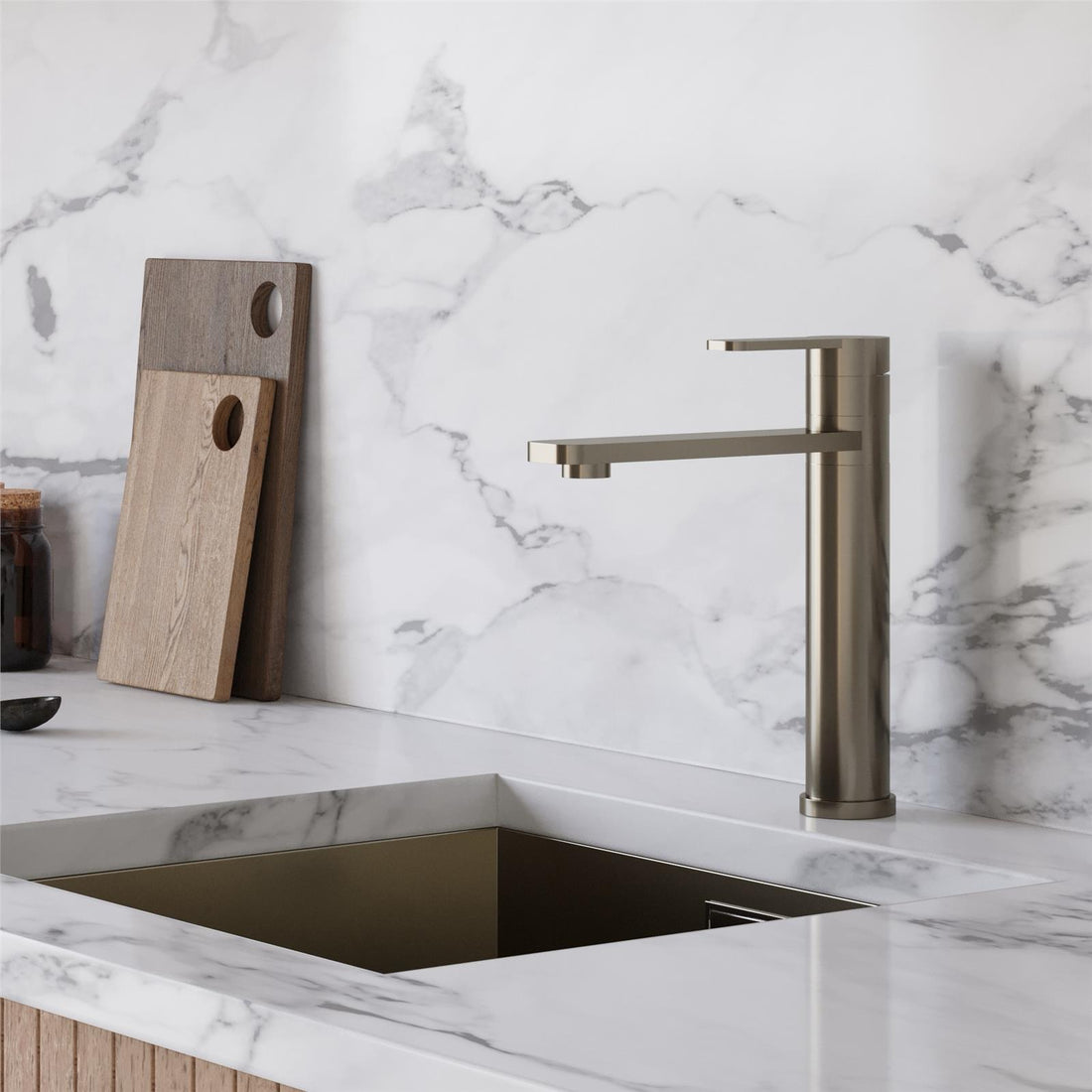 Liquida LX389BS Single Lever Pillar Style Swivel Spout Brushed Steel Kitchen Tap