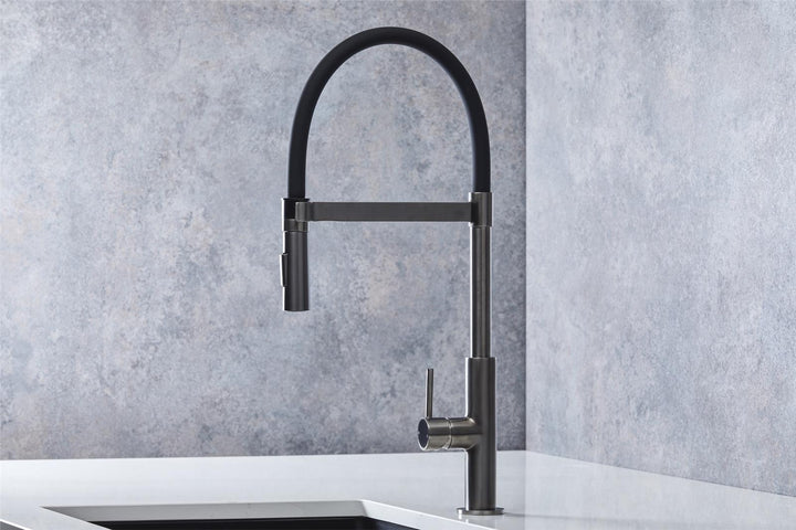 Liquida W24GM S shape Swan Neck 360 Degree Swivel Gun Metal Grey Kitchen Tap