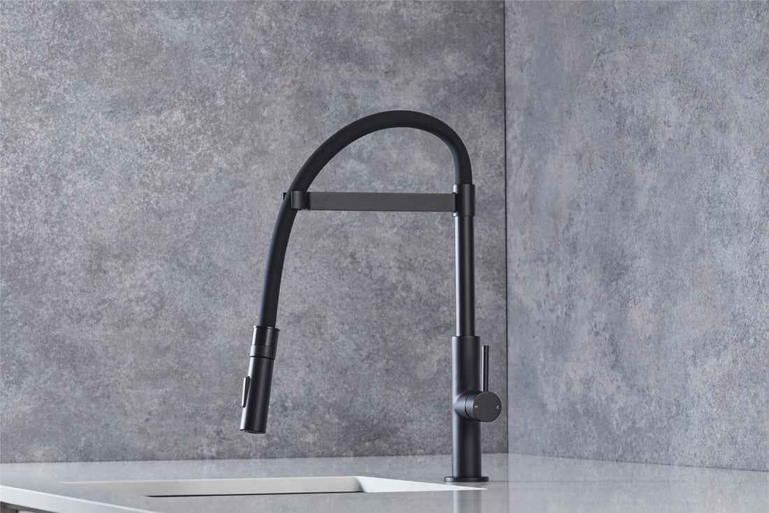 Liquida W24MB S shape Swan Neck 360 Degree Swivel Matt Black Kitchen Tap