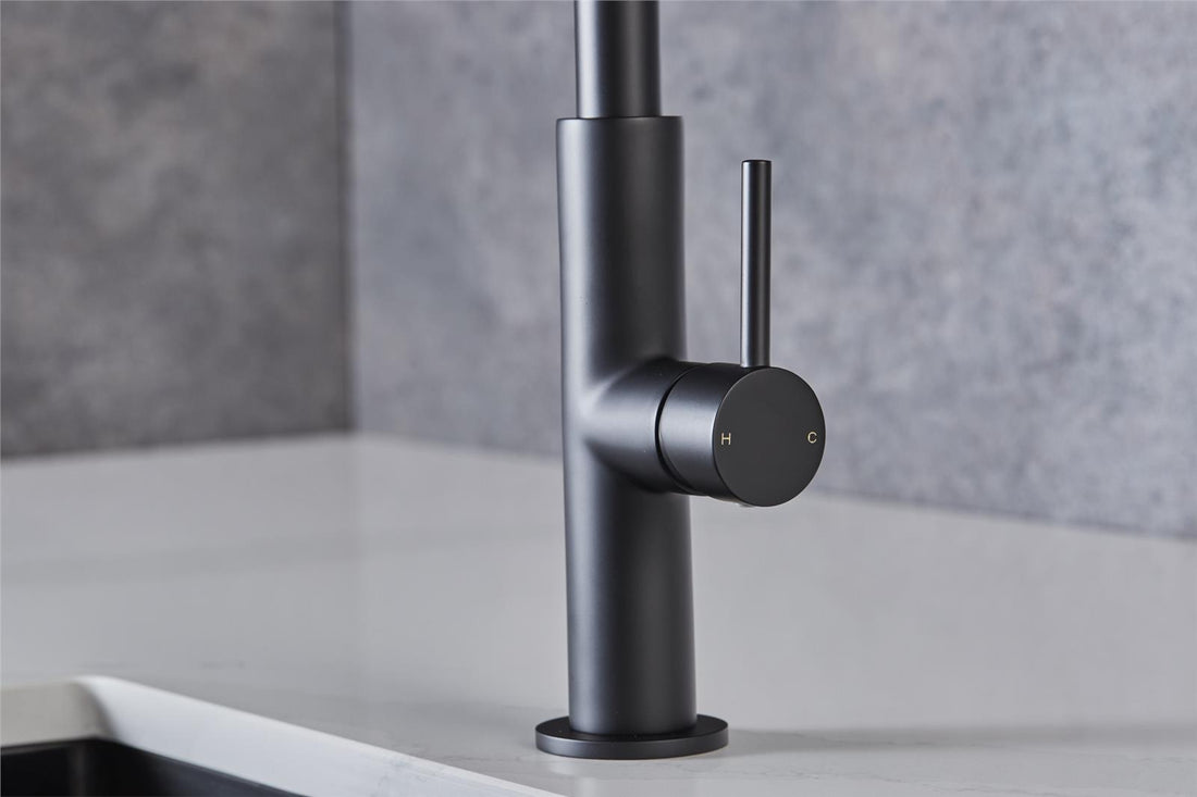 Liquida W24MB S shape Swan Neck 360 Degree Swivel Matt Black Kitchen Tap