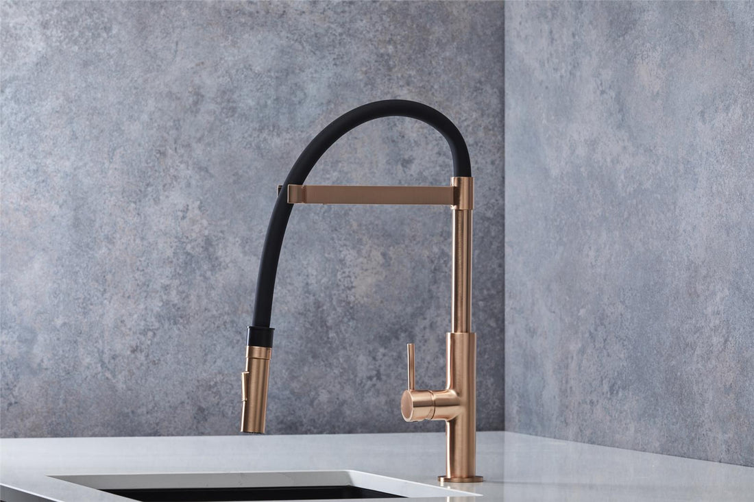 Liquida W24RG S shape Swan Neck 360 Degree Swivel Rose Gold Kitchen Tap
