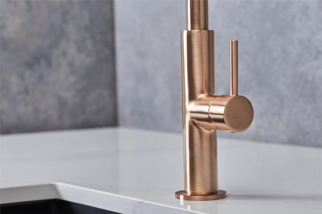 Liquida W24RG S shape Swan Neck 360 Degree Swivel Rose Gold Kitchen Tap