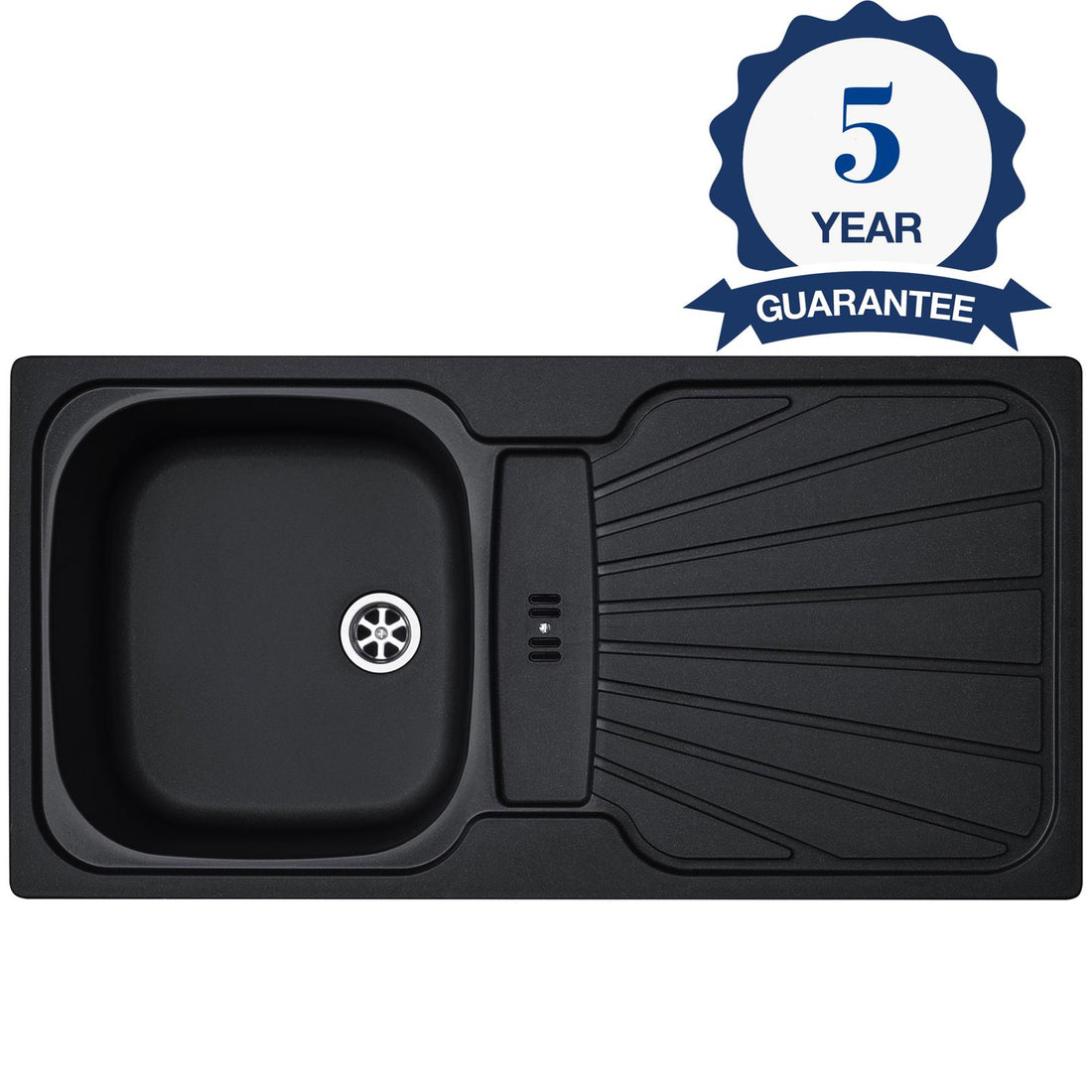 Liquida CMP5BL 1.0 Bowl Reversible Inset Black Kitchen Sink With Waste Kit