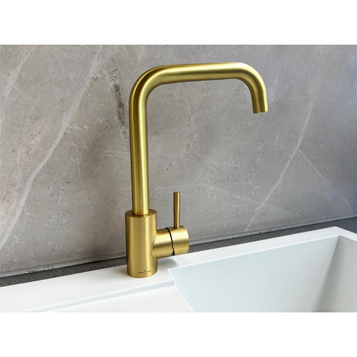 Reginox Salina BG Single Lever Square Neck Brushed Gold Kitchen Mixer Tap